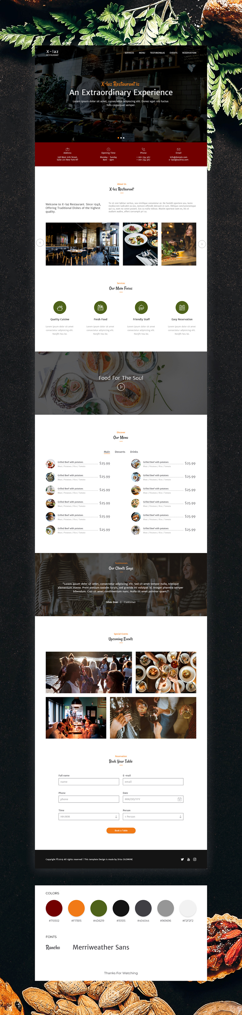 Diseño de restaurantes de la interfaz de usuario - Plantilla XD gratis