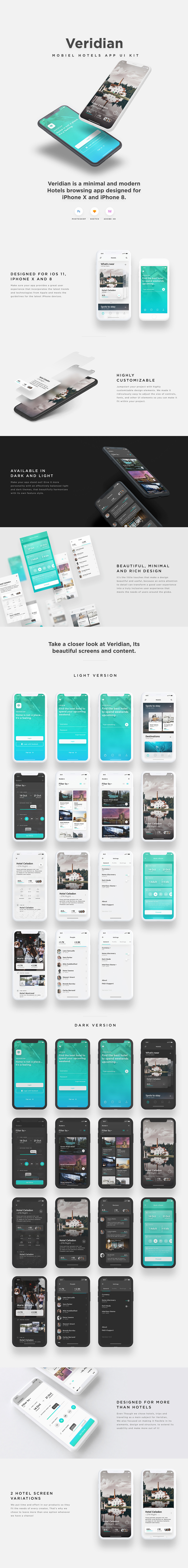 Veridian - Hotel Mobile App Kit - Adobe XD UI Kit Sample