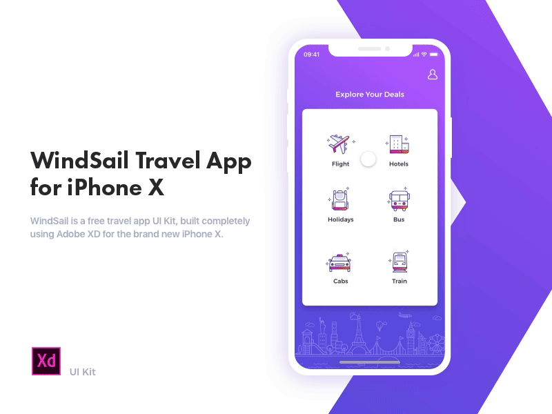 Adobe XD App Kit – Windsail Travel App for iPhone X