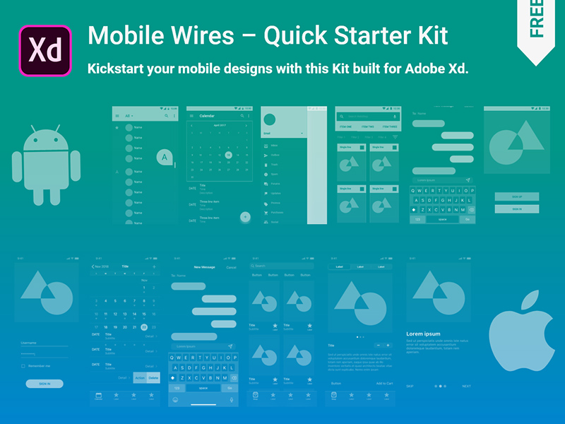 Adobe XD -каркасный комплект для мобильных приложений