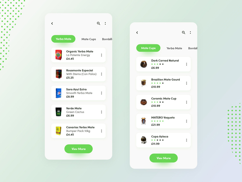 Yerba mate shop app ui