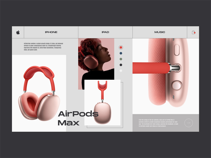 Diseño de concepto de tarjeta de producto de Apple AirPods Max