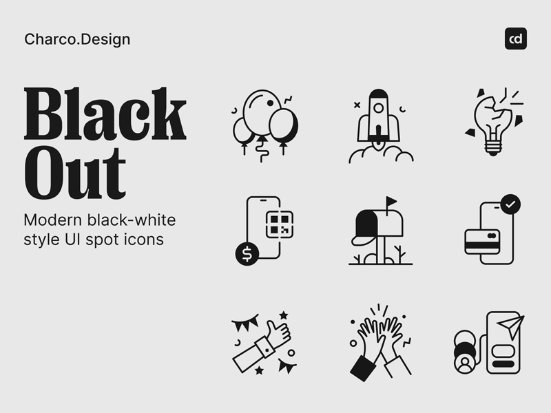 Schwarz -Weiß -UI -Ikonen - Blackout