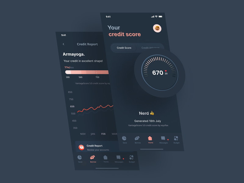 UI de la aplicación de puntaje de crédito
