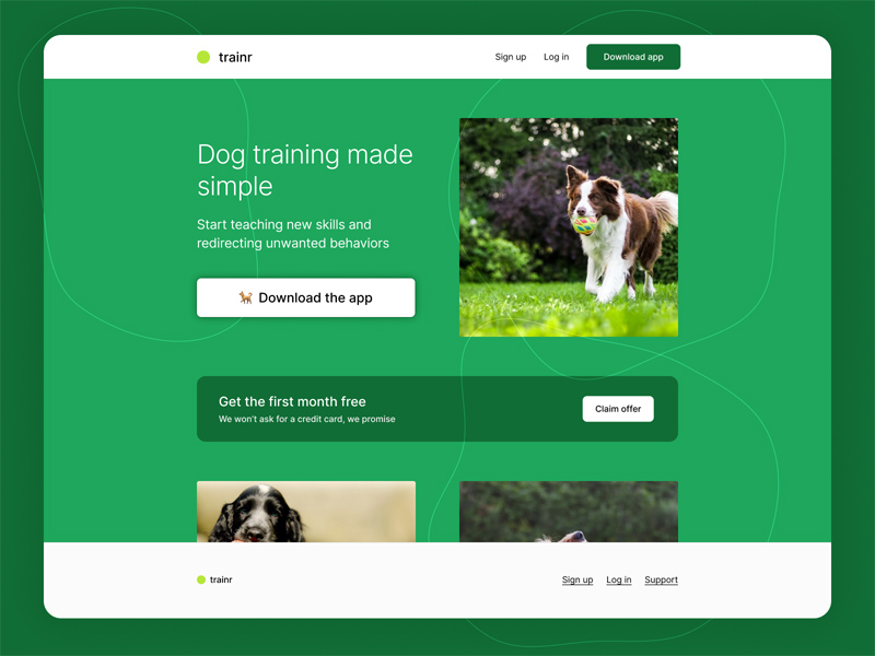 Plantilla de página de destino de la aplicación de entrenamiento de perros - Trainer