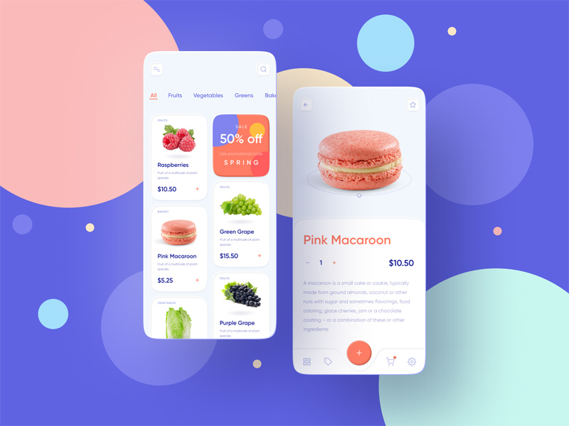 Compras de compras de compras móvil UI - Foodstuffs