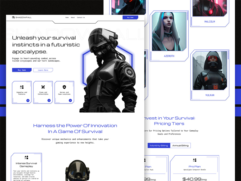 Futuristische Spielwebsite Landing Page