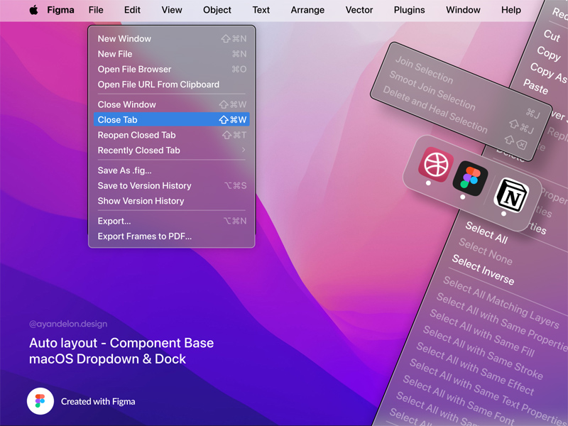 macOS Dropdown Menu & Dock for Figma