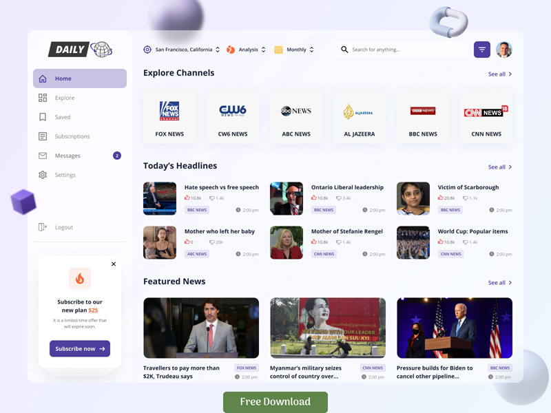 News Web App Dashboard -Konzept