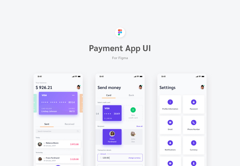 Zahlungs -App -UI für Figma - Freebie