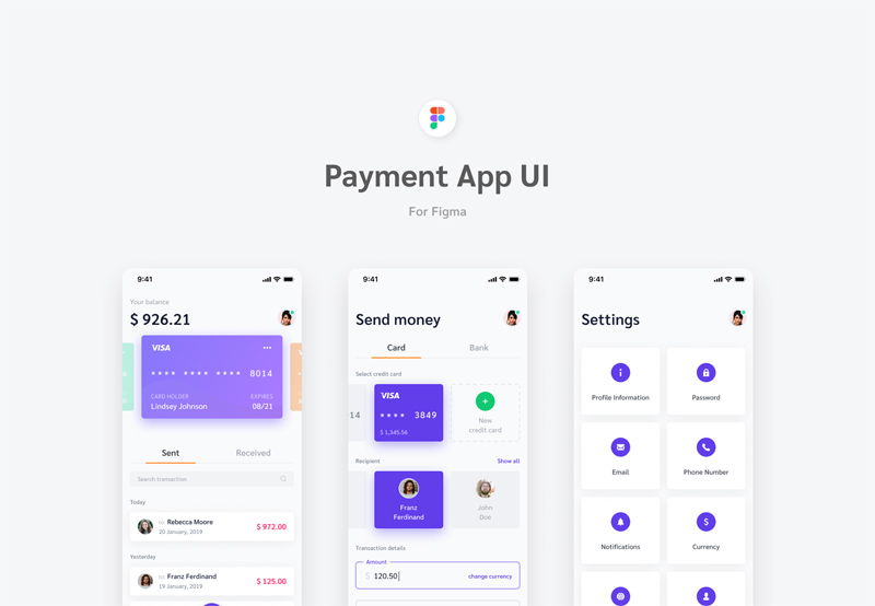 Application de paiement UI pour Figma - Freebie