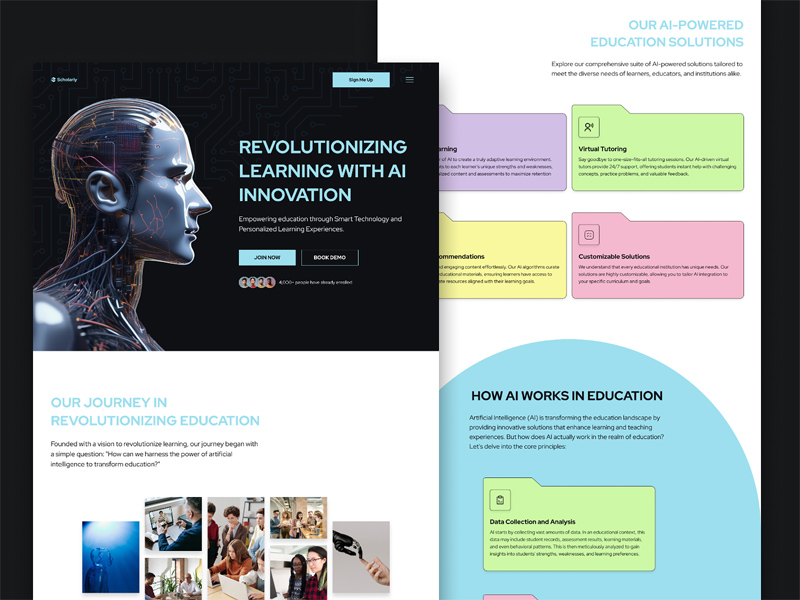 Page de destination de la plate-forme d'éducation assistée par AI (Scholarly)