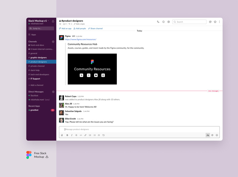 FigmaのSlack Uiモックアップ