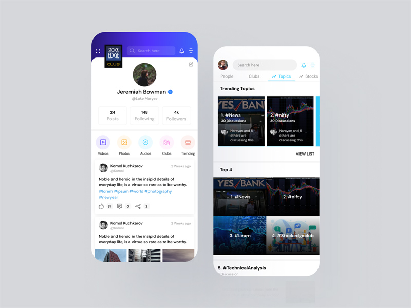 Stock Market Social Network App UI