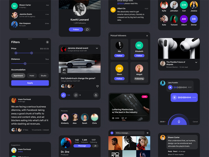 Dark Social UI Kit for Figma