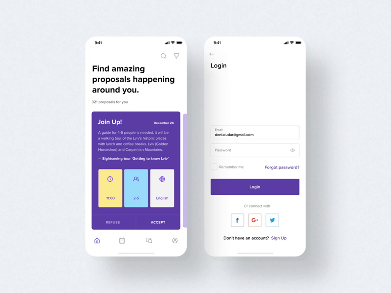 Travel App UI made in Figma