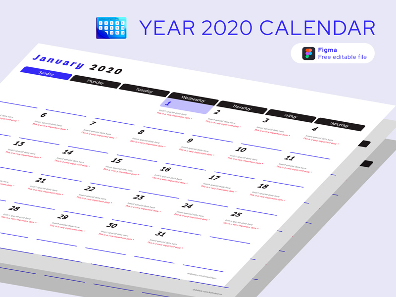 FIGMA Año 2020 Plantilla de calendario