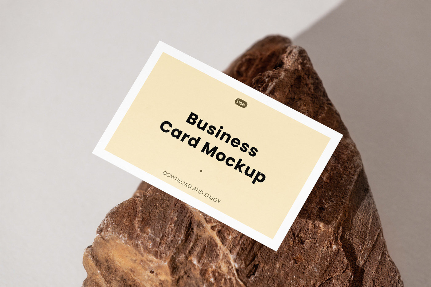Business Card Mockup with Stone in Perspective Sight