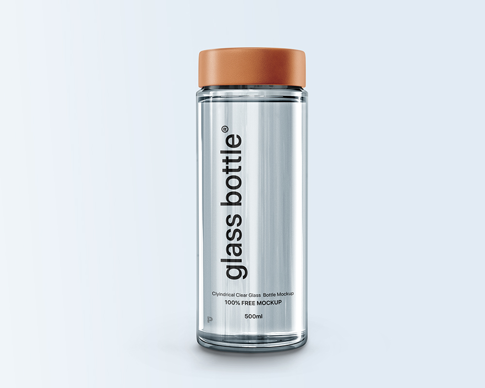 Front View of Cylindrical Glass Bottle Mockup