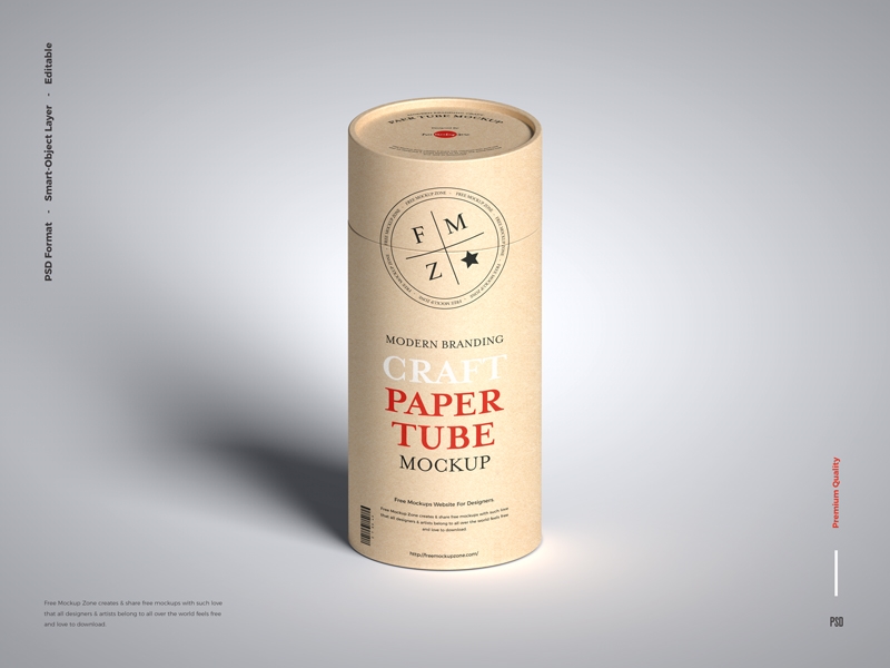Vista frontal de la maqueta de tubos de papel de manualidad de marca moderna