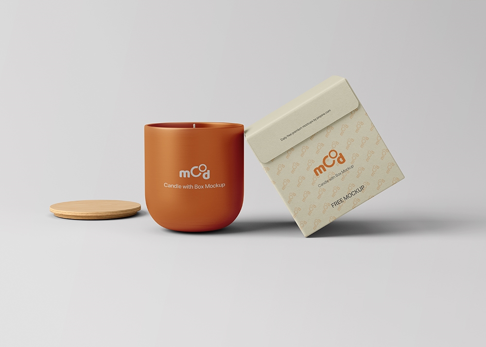 Front View of Round Candle Cup Mockup with Box