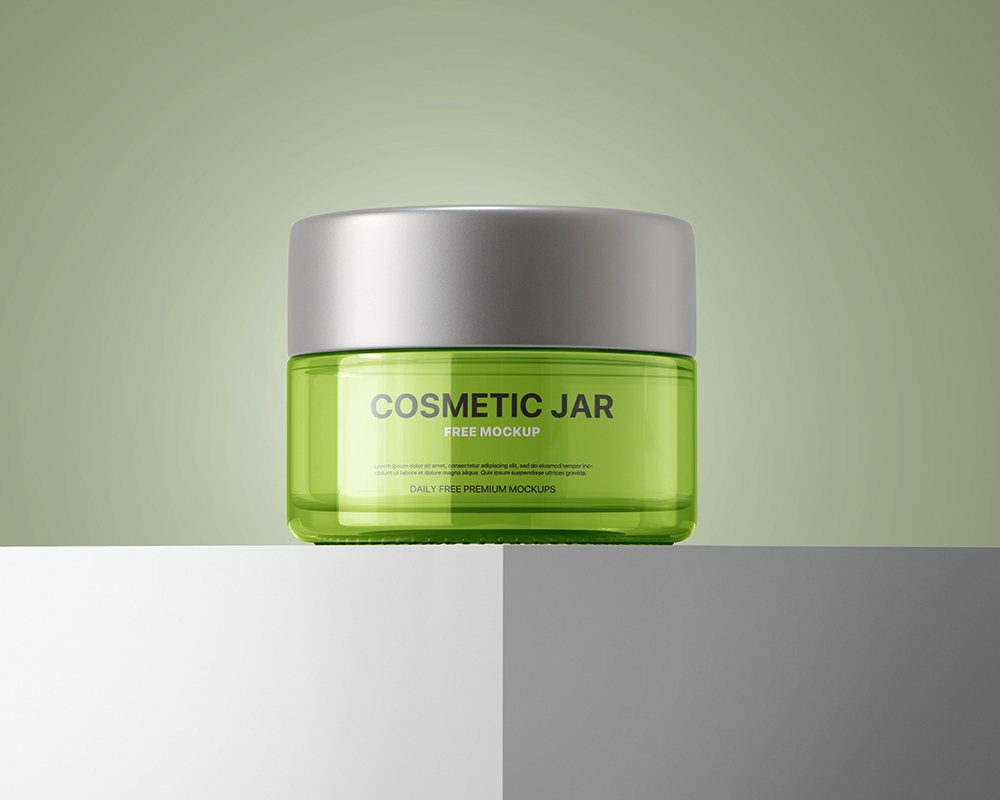 Front View of Trendy Cosmetic Round Jar Mockup