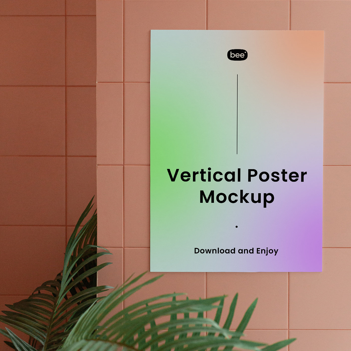 Front View of Vertical Poster Mockup on Ceramic Wall