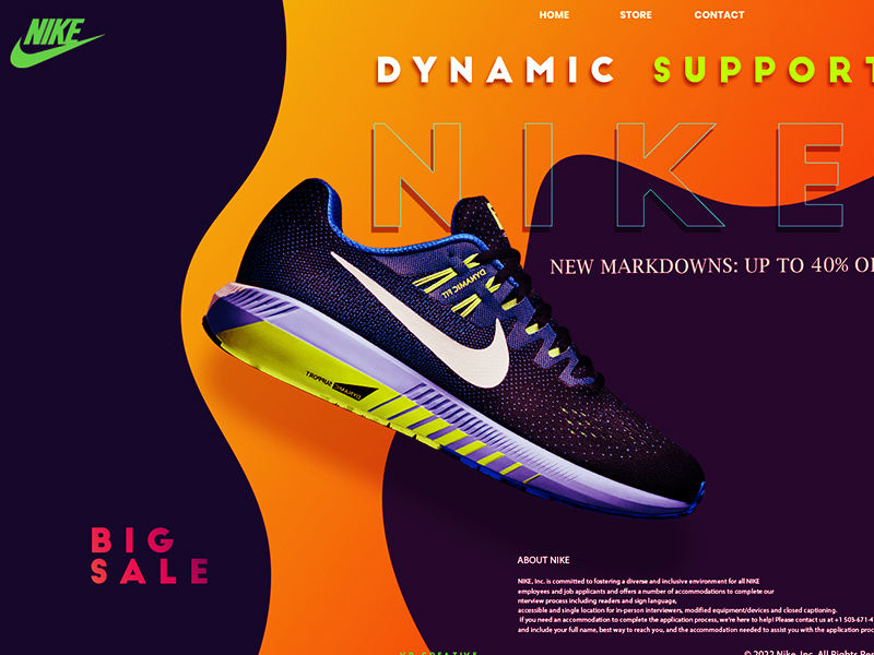 Concepto de la página de destino de Nike