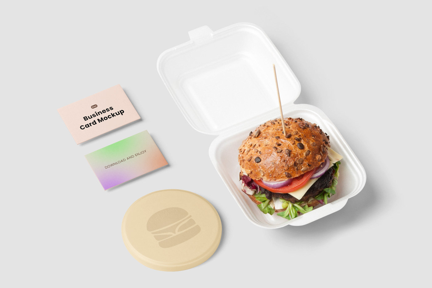 Perspective View of Business Cards and Coaster mockup
