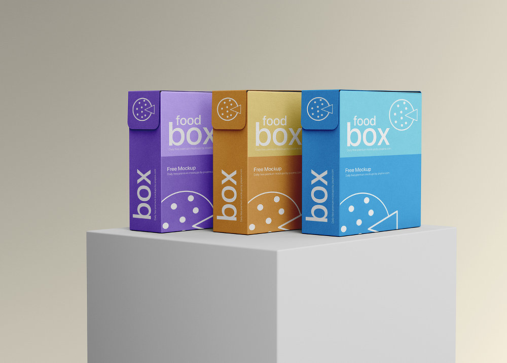Perspective View of Standing Food Packaging Box Mockup