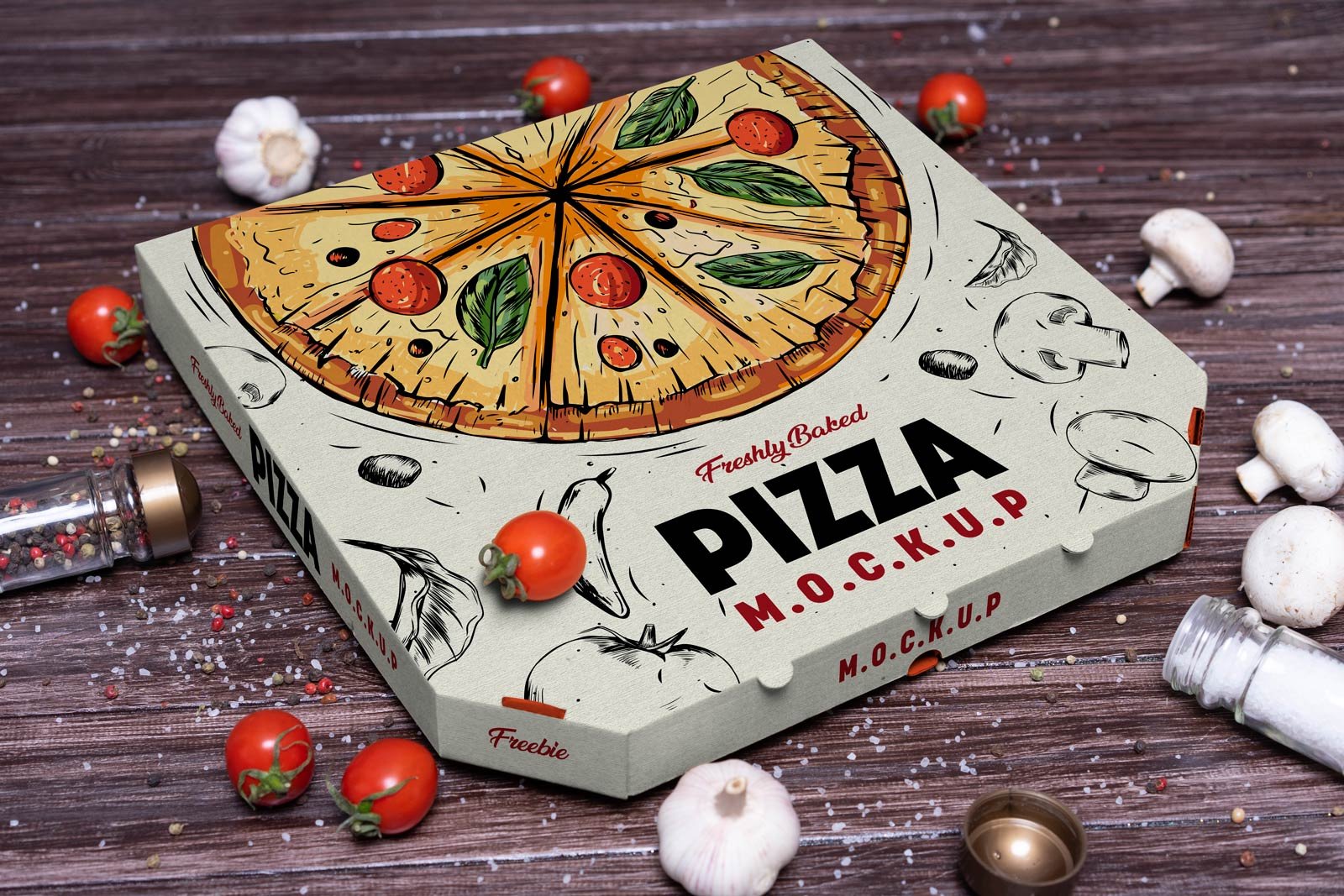 Макет коробки для пиццы в перспективе зрелище