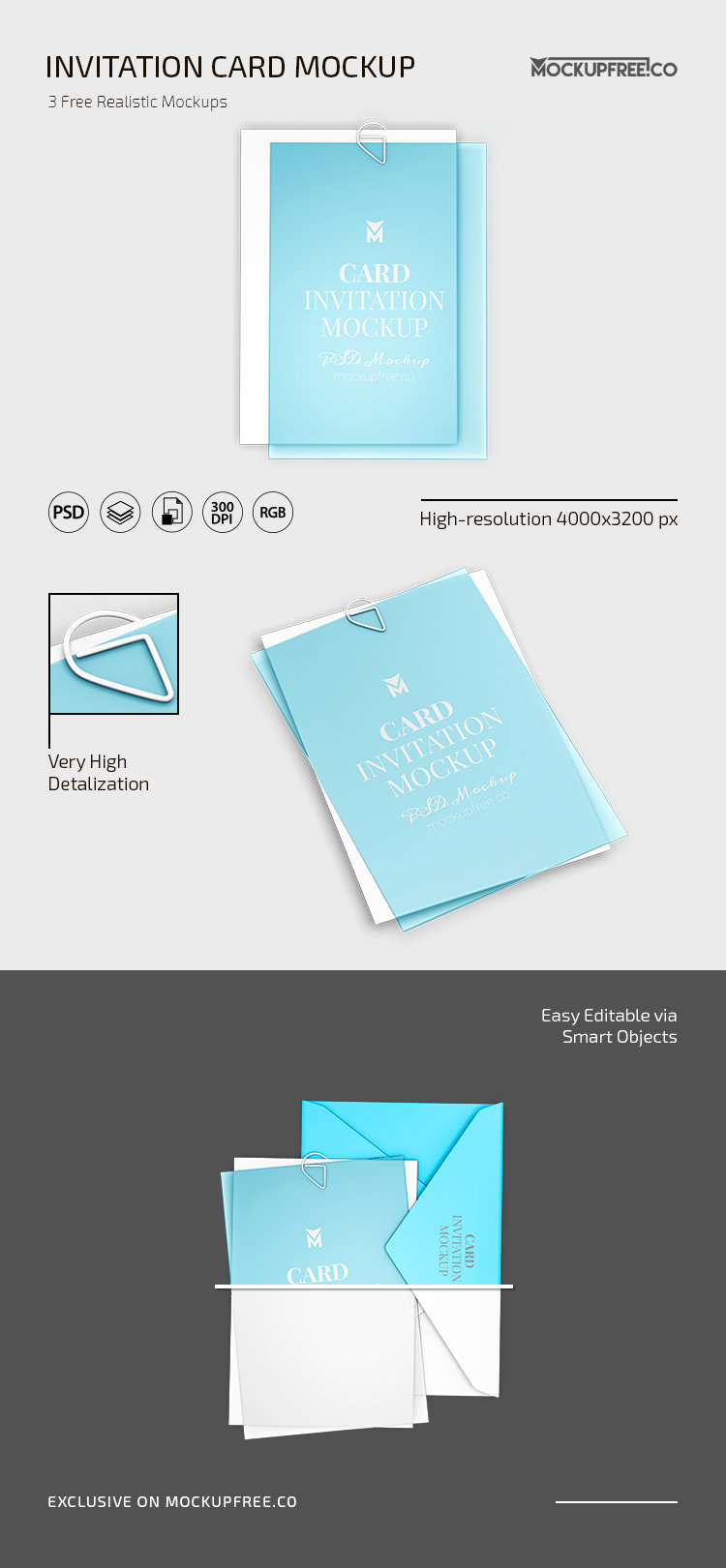 Top and Perspective Sight of 3 Invitation Card Mockups