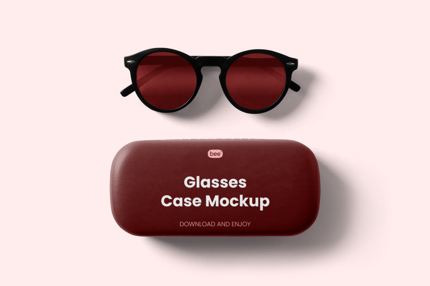 Top Sight of Glasses Case Mockup with Sunglasses