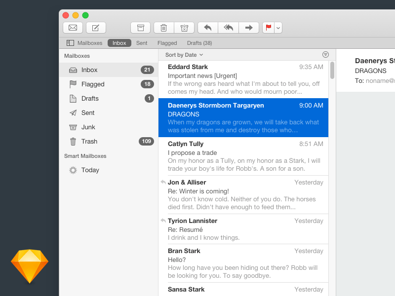 Interface utilisateur Apple Mail dans Sketch