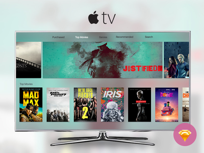 Apple TV 2015 пользовательский интерфейс в эскизе