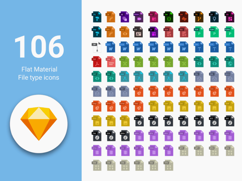 106 icônes matérielles de type fichier plat
