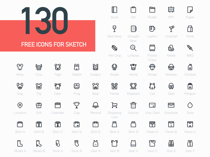 130 icônes générales pour croquis