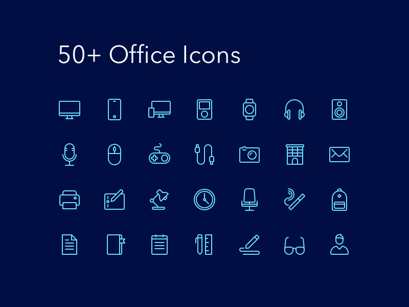 Más de 50 iconos de oficina de esquema