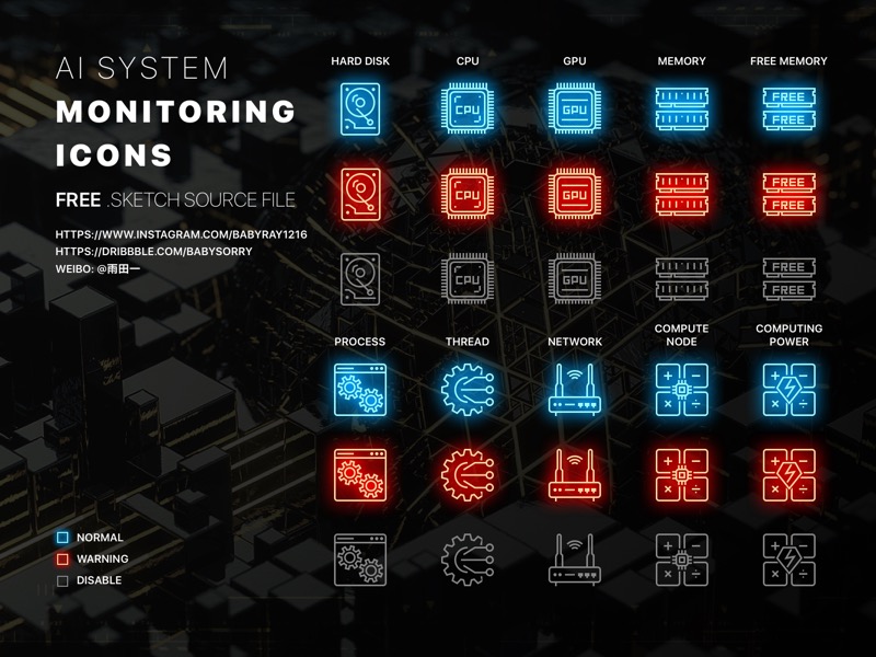 10 Iconos de monitoreo del sistema Recurso de boceto