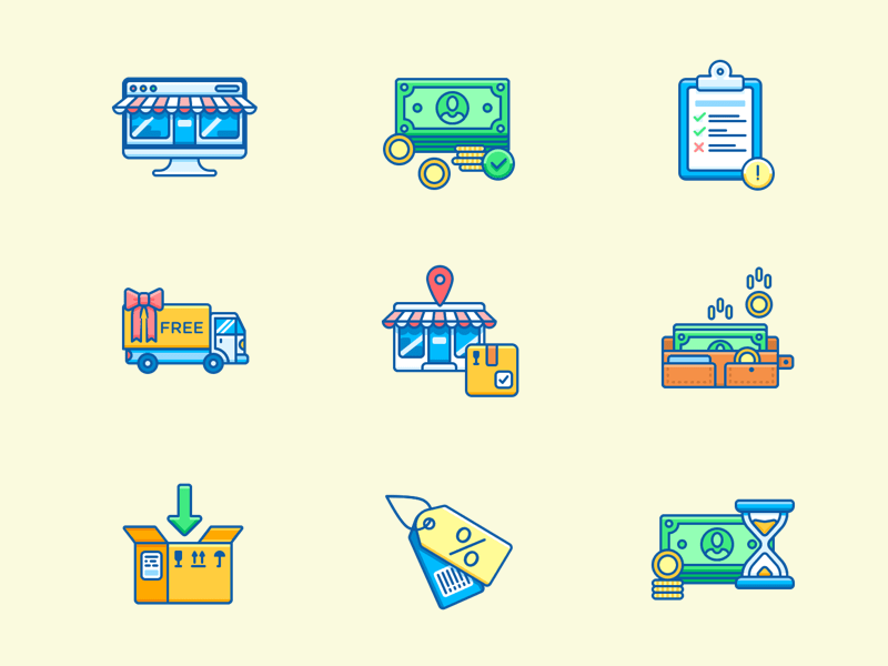 10 bunte E-Commerce Icons Sketch Ressource