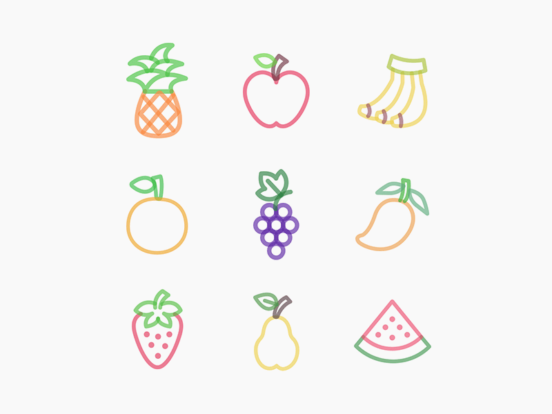 Iconos de frutas estilo pluma de marcador