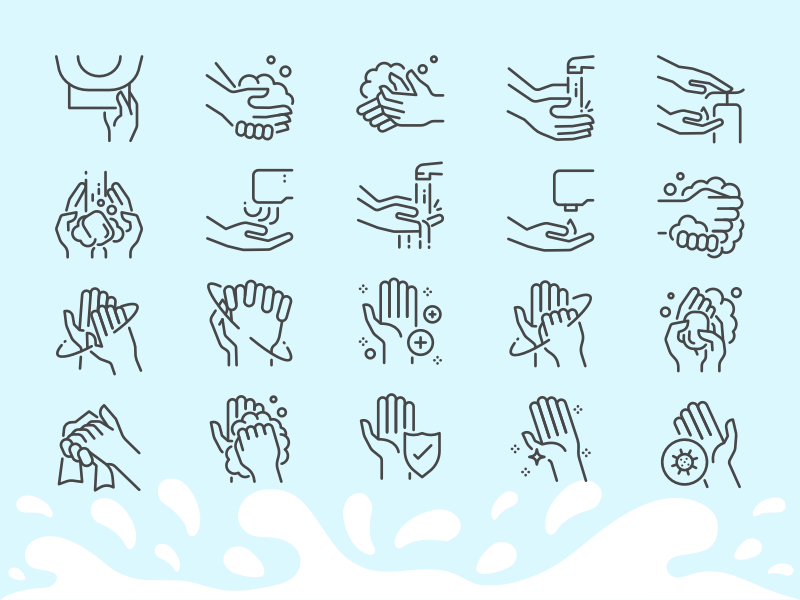 Icono de línea de lavado de manos Establecer recurso de boceto