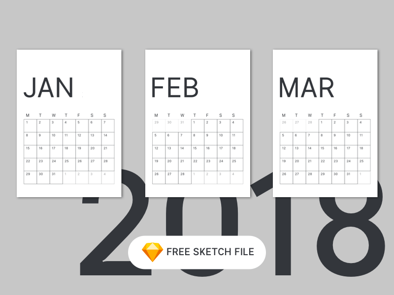 Calendario minimalista 2018 para Sketch