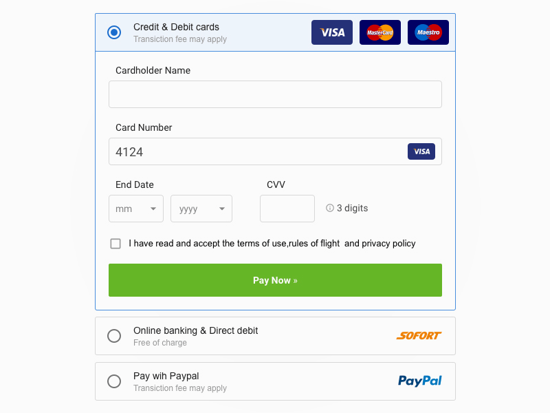 Bezahlen mit Kreditkartenformular