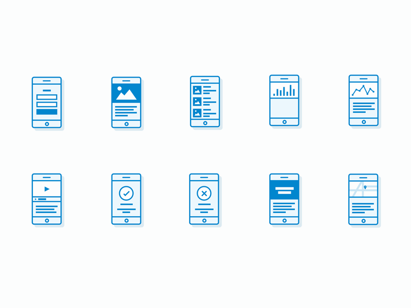 Iconos de diagrama de flujo de aplicaciones móviles