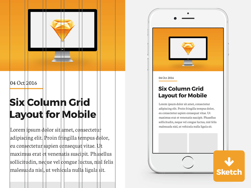 Cuadrícula de 6 columnas para iPhone – Plantilla de boceto