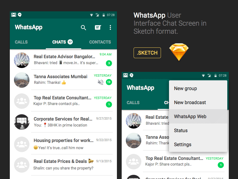 WhatsApp Chat UI Design in Sketch