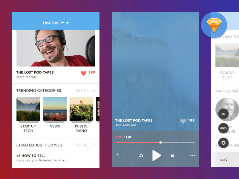 Podcasting App Concept in Sketch