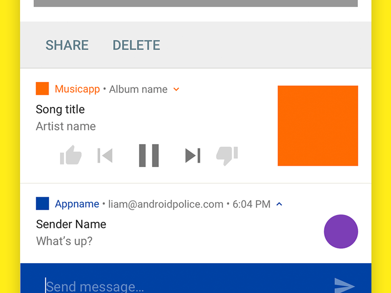 Android N Уведомления для эскиза