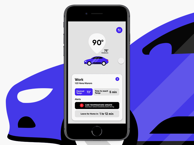 Concepto de aplicación de temperatura del coche